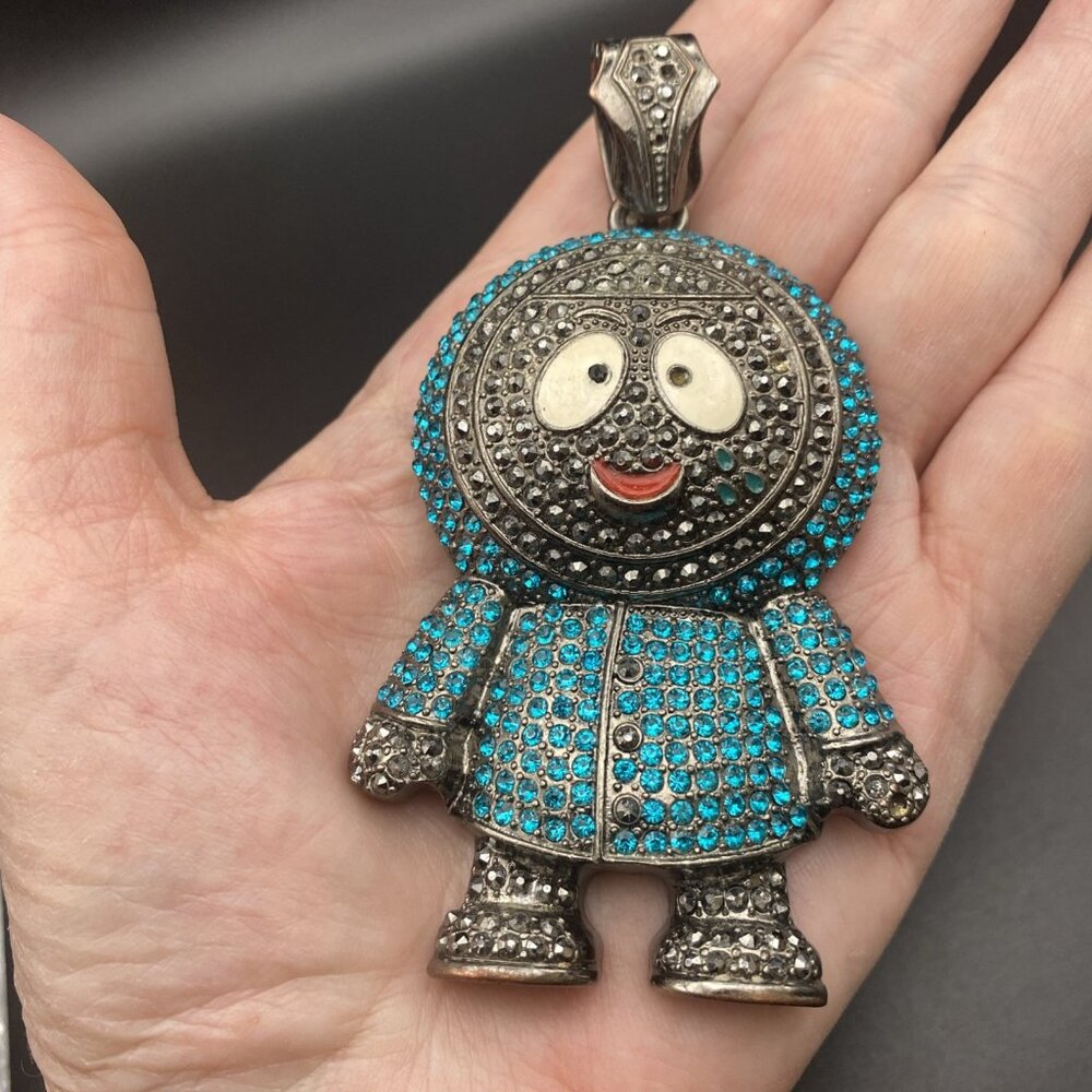 Kenny Pendant Blue Black CZ Marcasite Men's Hip Hop BRICK SQUAD ESKIMO LOOK - Picture 9 of 11